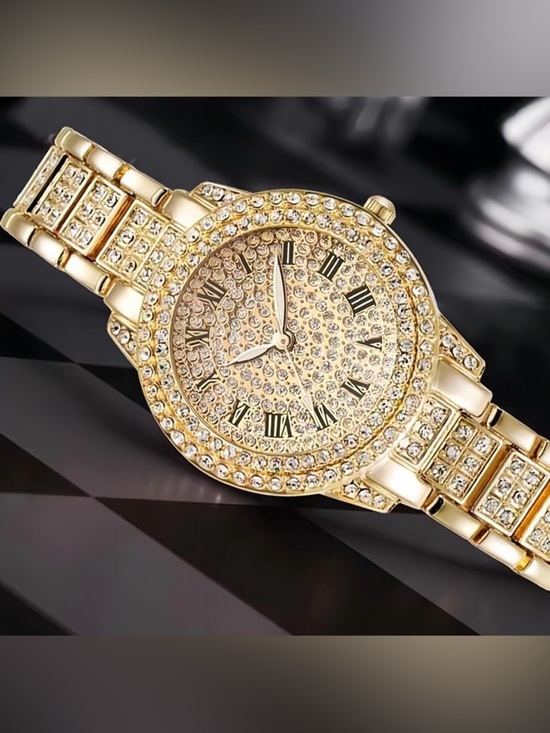 Gold Crystal Pavé Watch and Cuff Bracelet Set main image 5